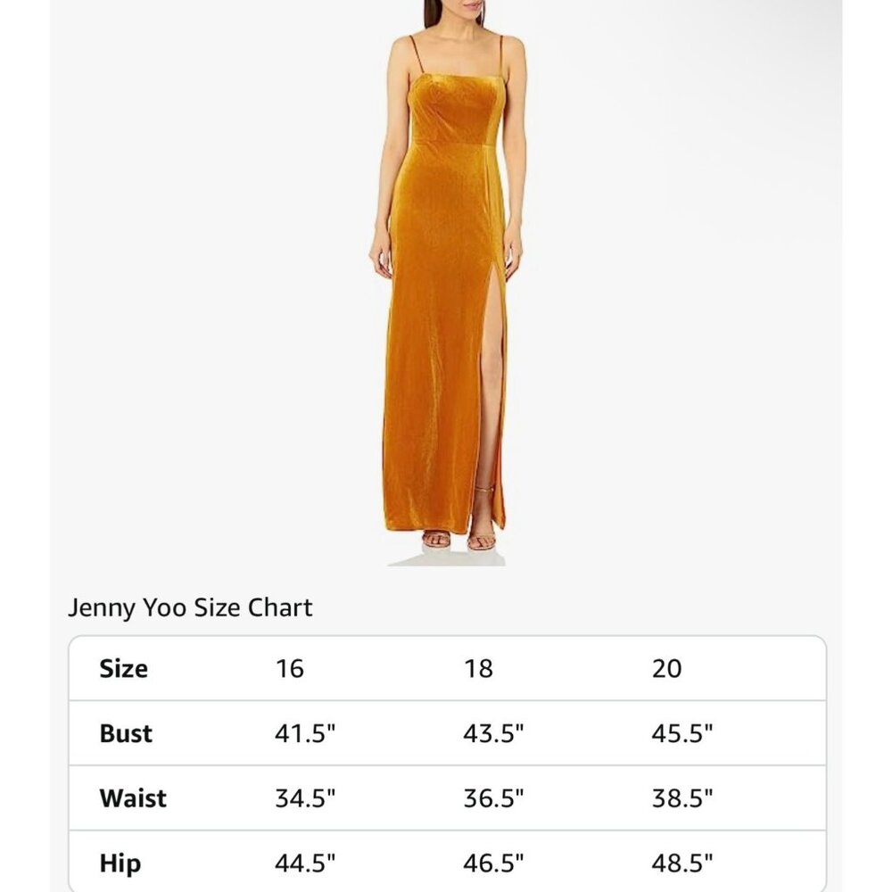 Jenny Yoo Womens Size 18 Mustard Velvet Maxi Dress With Slit - Picture 3 of 5
